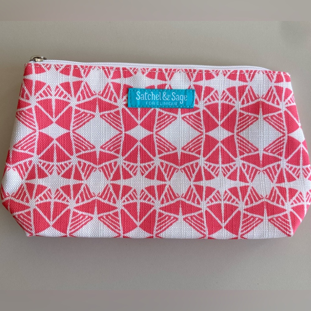 Clinique Satchel and Sage Pink and White Cosmetics Pouch